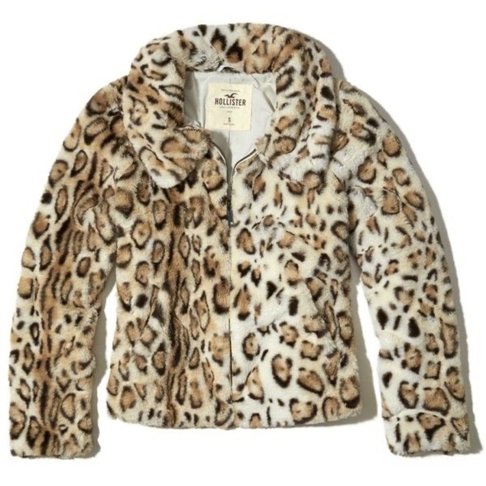 Hollister yet leopard faux fur bomber jacket size xs